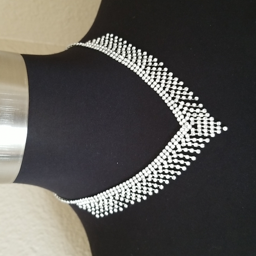 Silver Rhinestone V Statement Necklace